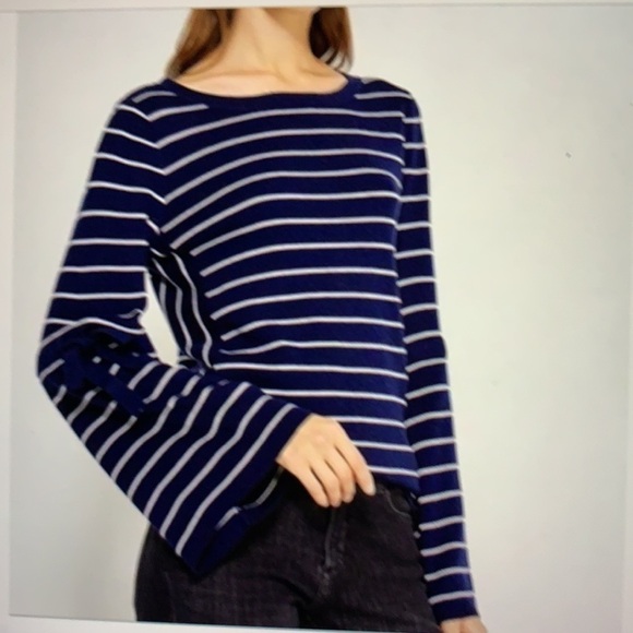 Banana Republic Merino Wool Striped Bell Sleeve Sweater L - Picture 1 of 10